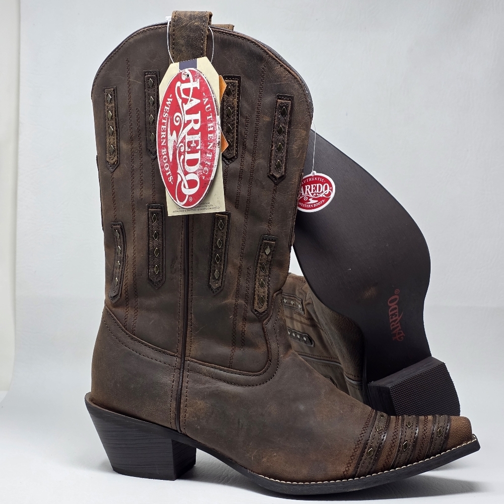 Laredo 52124 Womens Brown Leather Cowgirl Snip Toe Boots Size 10 M New